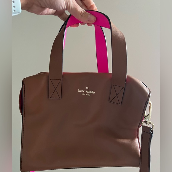 Kate Spade crossbody bag. Used - good condition. Brown with pink straps. - Picture 3 of 9